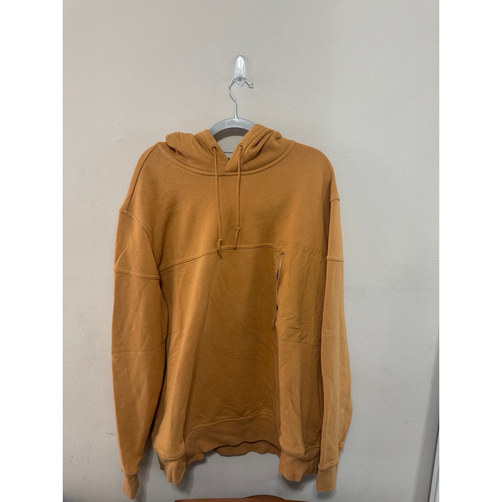 Mens Mustard Yellow Utility Hoodie Zipper Chest Pocket Pullover‎ Sweatshirt XL